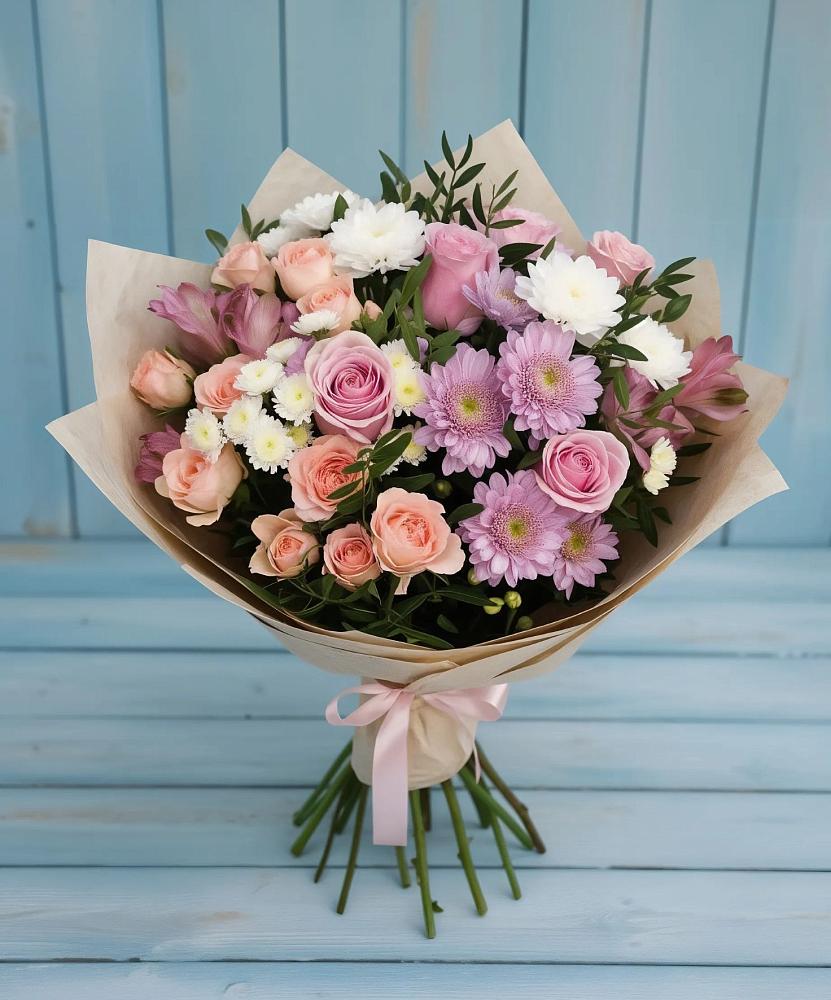Букет цветов из: Хризантемы, Розы и Альстромерии в Октябрьском Удмуртской республики