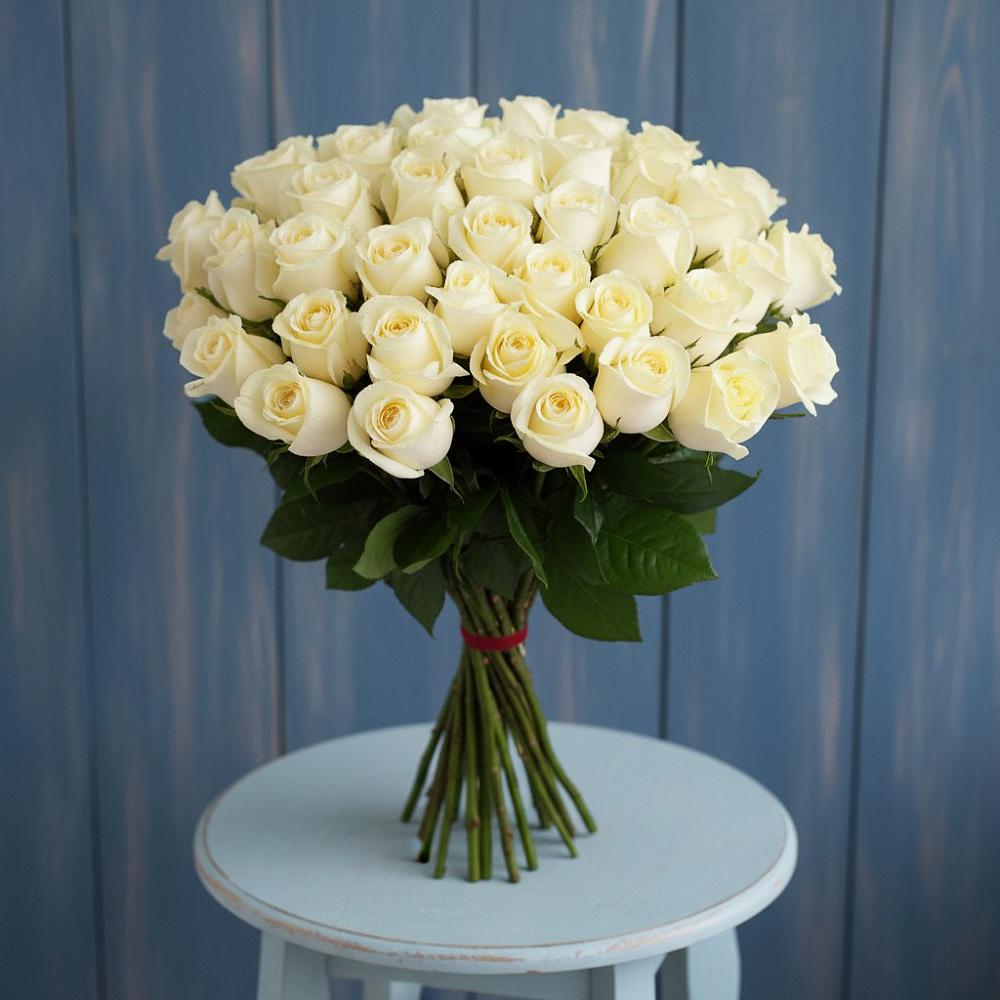 Букет 51 Белая роза Эдлесс Лав в Октябрьском Удмуртской республики