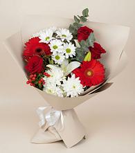 Букет цветов из:  Розы, Хризантемы, Герберы и Лилии в Октябрьском Удмуртской республики
