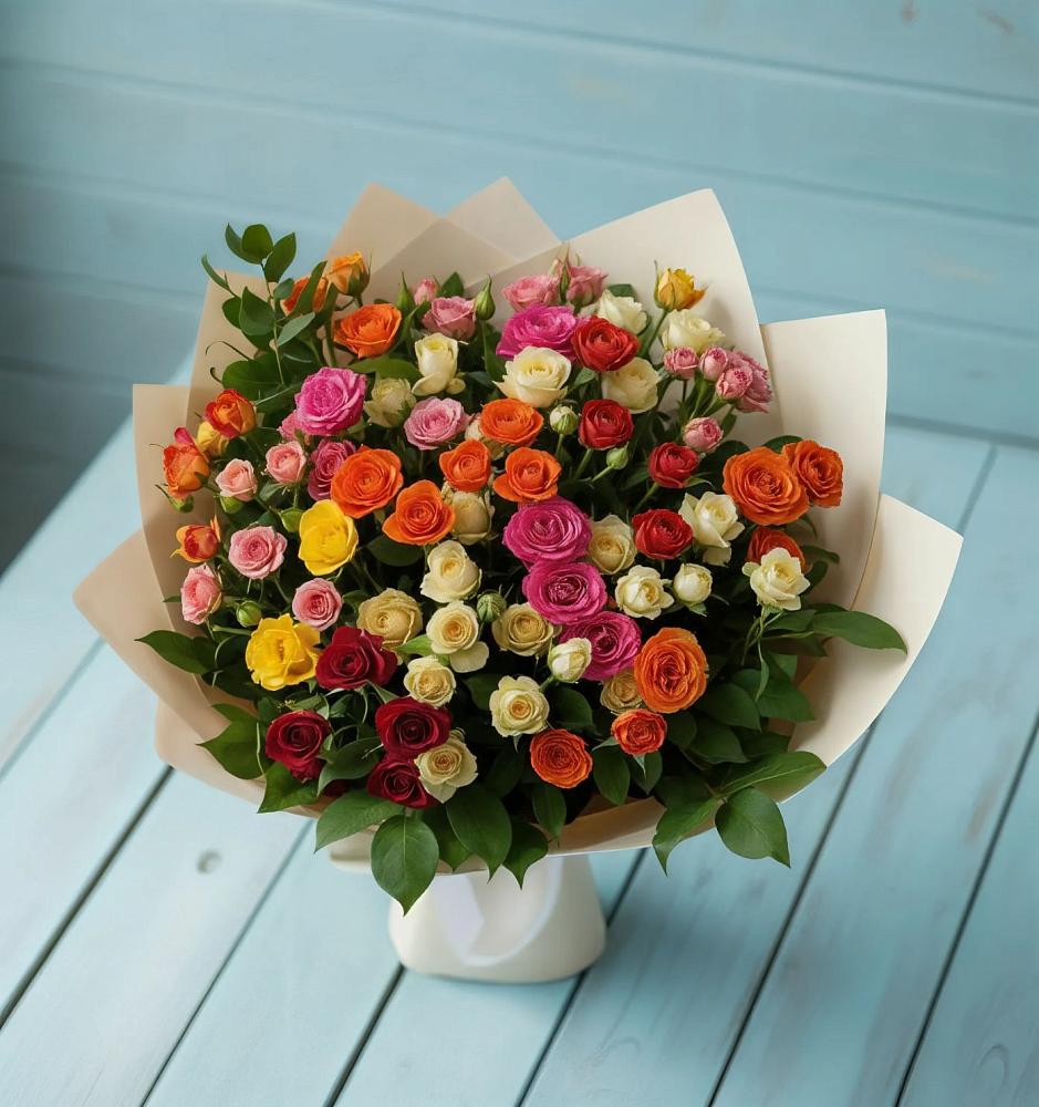 Букет Микс из разноцветных кустовых роз в Октябрьском Удмуртской республики