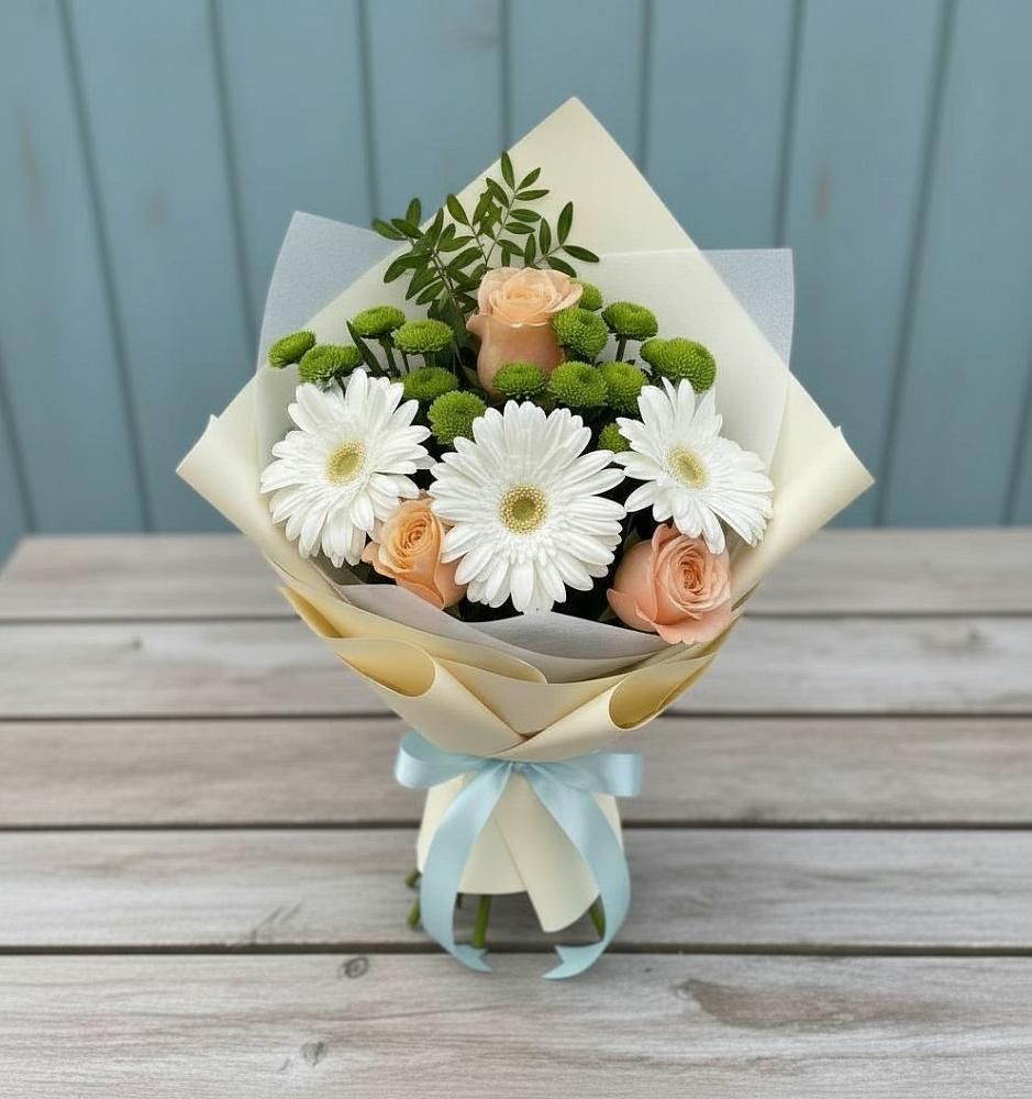 Букет цветов из: Герберы, Розы и Хризантемы в Октябрьском Удмуртской республики