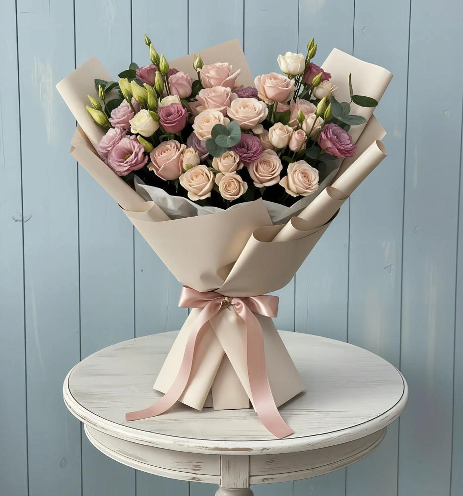 Букет цветов из: Розы и Лизиантусы в Октябрьском Удмуртской республики