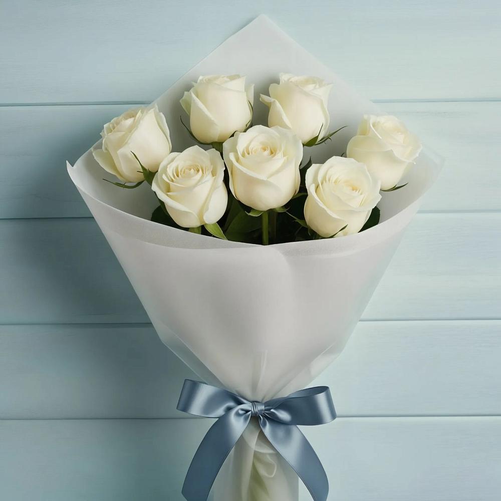 Букет 7 Белых роз Эдлесс Лав в Октябрьском Удмуртской республики